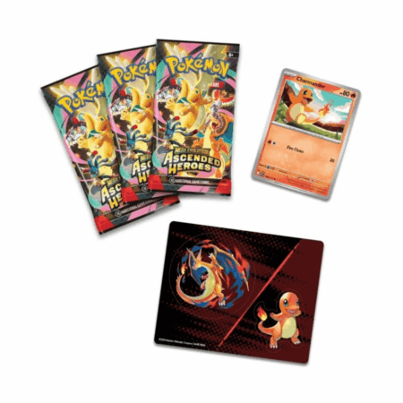 Obsah Ascended Heroes Tech Sticker Charmander – 3 boostery, promo karta Charmander a samolepka