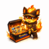 Maskot ke článku na téma Otevírání Pokémon karet -Ohnivý maskot otevírá Pokémon TCG balení a ukazuje obsah boxu
