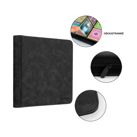 detail černé velké album na karty zip
