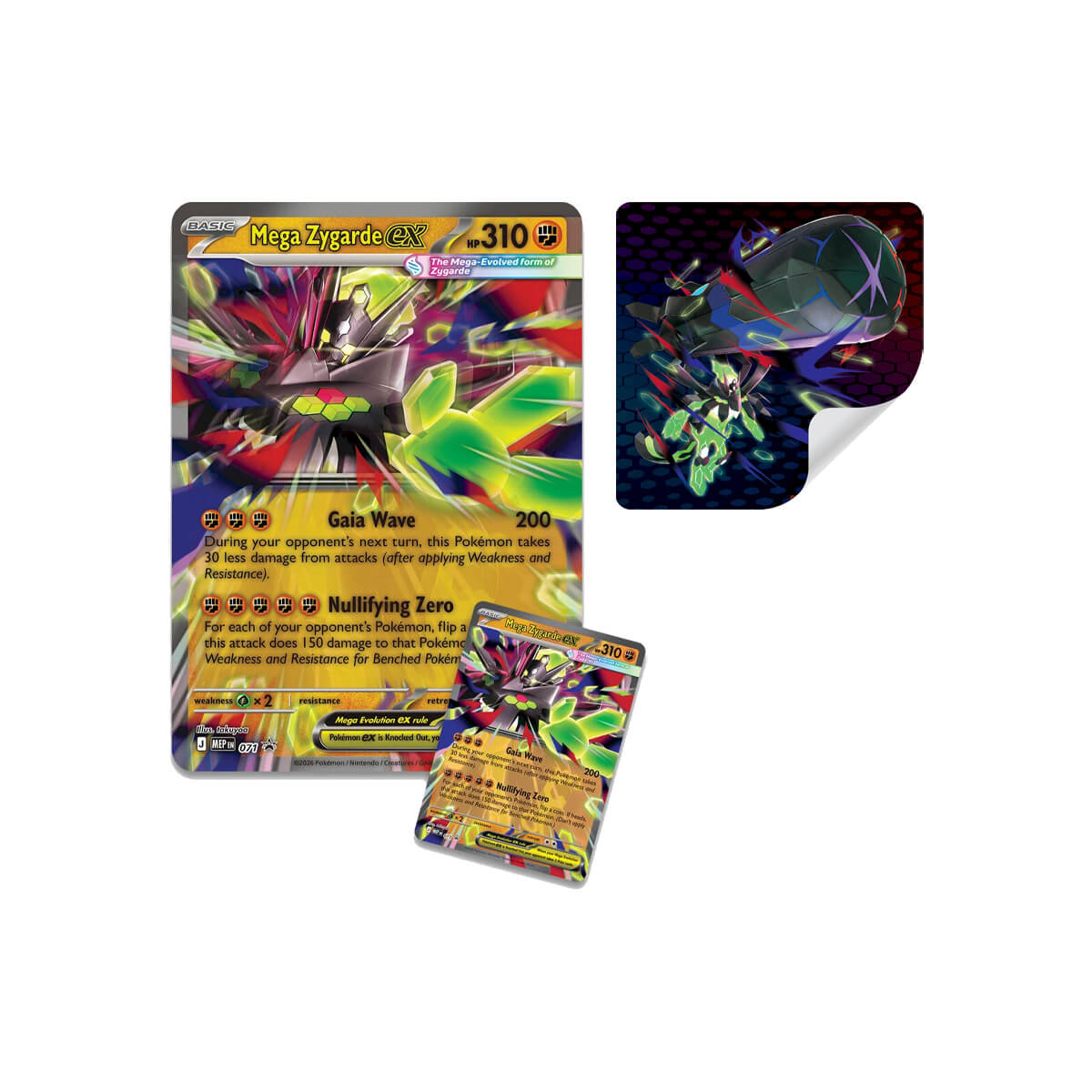 Mega Zygarde ex Premium Collection 3d karta, promo karta a samolepka